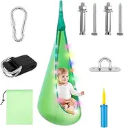 Portable Light Up Pod Swing Nylon Kids Hanging Pod Swing Chair with LED Light and Inflatable Cushion Fit for Indoor and Outdoor Use(Green)