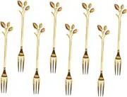 LALADEFIEE 8pcs Leaf Design Fruit Forks Stainless Steel Dessert Picks Easy Clean for Cake Iced Tea Seafood