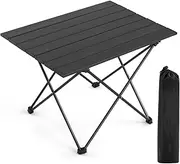 Goutime Small Folding Camping Table with Aluminum Table Top, Lightweight Beach Table with Carrying Bag, Prefect for Outdoor, Picnic, BBQ, Cooking, Festival, Motorcycle Camping, Black