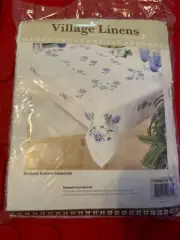 Village Linens Bachelor Buttons Tablecloth" Linen NEW
