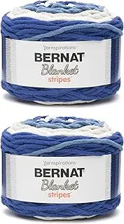 [Bernat] Blanket Stripes Cape Cod Yarn - 2 Pack of 300g/10.5oz - Polyester - 6 Super Bulky - 220 Yards - Knitting/Crochet