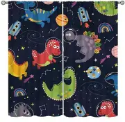 Kids Dinosaur Curtains, Cartoon Dino Outer Space Window Treatments for Boys G...