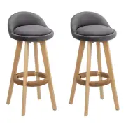 Artiss 2x Kitchen Bar Stools Wooden Stool Chair Swivel Barstools Fabric Grey NEW