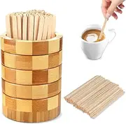 101 Pcs Coffee Stirrers Holder Set 1 Pcs Stirrers Holder 100 Pcs Disposable Stir Straws for Coffee Bar Coffee Stir Sticks For Coffee Milk Cocktail Tea Drinks Stirrer Straw Holder Home Kitchen