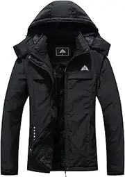 [MOERDENG] Women's Ski Jacket Warm Winter Coat Hooded Snowboarding Jackets Waterproof Mountain Windbreaker for Hiking Traval, Black, X-Large