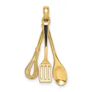 14k Yellow Gold 3-D Enamel Spatula Wooden Spoon Whisk Moveable Charm