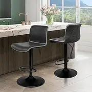 [ALFORDSON] Bar Stool Remy 2X Swivel Kitchen Barstools with Height Adjustable Gas Lift Leather Counter Dining Chairs with Footrest & Floor Protector Vintage Fabric in Dark Grey Colour