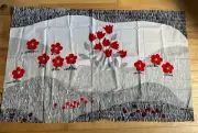Vintage Red Black Gray Floral Marimekko-STYLE Textile Fabric 51 x 32