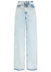 Alessandra Rich Stud-embellished Wide-leg Jeans - Light Blue - 28 (W28 / UK10 / S) 28 (W28 / UK10 / S)