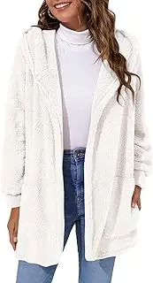 [Generic] xinyee Women Fleece Cardigan Hooded Open Front Long Sleeve Fluffy Coat for Winter Lounging