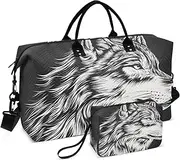 [ZRYSMY] Wolf Portrait Black White Duffel Bag for Traveling, Travel Bag Gym Bag, with Multiple Interior Pockets Shoulder Weekender Bag for Women Men with Toiletry Bag 20.5L x 1.9W x 13.8H