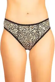 [Haute pression] Women's Camellia Brazilian Panties Leopard with Elastic Lace Waist and Thighs, Urinary Leakage T36 Underwear, UK 8, Leopard, 8