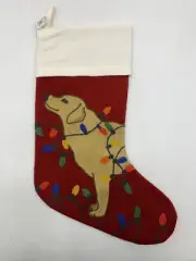 Pottery Barn Crewel Embroidered Tangled Lights Dog Stocking Red 19.5"L #9006B