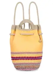 The SAK Striped Leather Crochet Backpack Yellow Seminyak Bag Purse Boho Dylan
