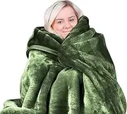 Laura Hill 800GSM Heavy Faux Mink Blanket Queen Size Double-Sided Throw Rug Large Super Luxurious Soft - Green