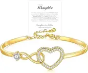 [HNLUGF] To My Daughter Forever Connected Bracelet, ziella Infinity Forever Love Heart Bracelets, Mom's Strength And Love Are Alwayswith Her, Adjustable Inspirational Gift Jewelry for Daughter
