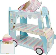 JO&FO Cute Car 3 Tier Cupcake Stand Ice Cream Van Stand Cars Display Stand Bus Cupcake Cake Stand Truck Paper Cupcake Holder for children's Birthday Party Decorations (BLUE)