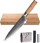 Master Maison Authentic 8" Damascus Steel Chef Knife With Full-Tang Wood Handle