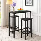 3 PCS Bar Table Set 2 Chairs Stools Kitchen Dining Height Counter Vintage Brown