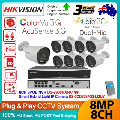 Hikvision 8ch 8PoE 4K ColorVu3.0 Dual-Mic CCTV System Kit Acusense3.0 IP Camera