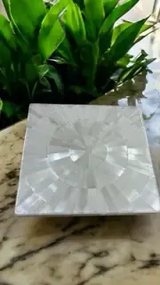24" Square Selenite Stone Coffee Table Sunburst Arts Handmade Crystal Healing