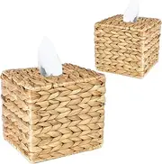 DXQCHDUO 2PCS Rattan Tissue Cover Holder,Decoration Tissue Organizer Box,Cube Tissue Napkin Holder for Bathroom Vanity Desks Office Handmade Tissue Storage Box(Square)