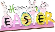 OATIPHO Easter Wood Sign Happy Easter Decoration Freestanding Bunny Table Centerpiece for Home Office and Classroom Versatile Spring Ornament for Lasting Use