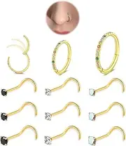 [AMASIS] 18g Nose Rings Hoop and 20g Nose Studs Sets for Women Men, Small, Stainless Steel, cubic zirconia