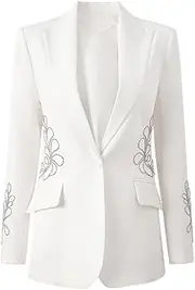 [Bciopll] Solid Patchwork Rhinestones Hollow Out Blazer for Women Lapel Long Sleeve Slimming Blazers
