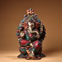 在飛比找Yahoo!奇摩拍賣優惠-珍品舊藏西藏收純銅藏傳工藝鑲嵌寶石彩繪描金象鼻財神佛像一尊工