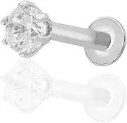 [VAMA] FASHIONS Silver White Diamond Round Stone Pierced Screw Nosepin Hypoallergenic Piercing Nose Ring Stud For Girls Women (Size 3mm), 3MM, Metal, No Gemstone