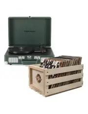 Cruiser Bluetooth Portable Turntable - Emerald Green + Bundled Crosley Record Storage Crate