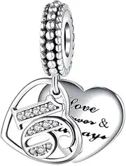 [Generic] 16th 16 18th 18 21st 30 30th 40th 50th 60th Birthday Anniversary Love You Forever And Always Heart Charm Bead Pendant, 925 Sterling Silver Compatible With Pandora & European Bracelet