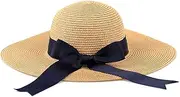 [Cauplse] Womens Summer Straw Sun Bucket Hat for Women, Floppy Beach Hat Wide Brim-Full Cover Straw Hats with Blue Bow-Knot, Summer Hats for Women Beach Cap UV Protection UPF50+