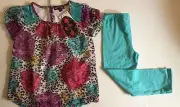 Tempted brand 2pc pink/ blue color flower Top / leggings set for size 4