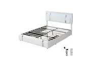 Levede LED Bed Frame Adjustable USB Charge Headboard Drawers Double