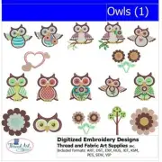 Embroidery Design Set - Owls(1) - 17 Designs - 9 Formats - USB Stick