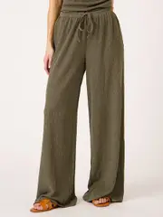 Womens Wide Leg Textured Pant 12 GREEN (SOLID)