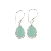 Aqua Chalcedony Gemstone 925 Stamped Silver Jewelry Handmade Hook Earrings 1.30"