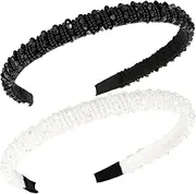 Rhinestone Headband Crystal Beaded Black Headbands for Women Sparkly Fashion Head Band Girls Hair Accessories-White/Black