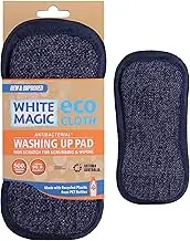 White Magic Dish Cleaning Microfibre Eco Cloth Washing Up Pad, Non Scratch, Rough Scrubbers Side for Non-Stick Cookware, Soft Scrub Side for Dishes (Denim)