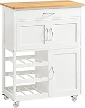 SoBuy Kitchen Trolley, Kitchen Island with Wine Racks, Portable Workbench, Serving Cart for Bar, Dining