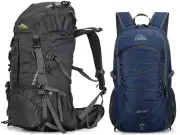 2 Bundled Black 50L Waterproof Hiking Bags/ Backpack with Blue 40L Hiking Backpa