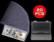 20PCS Clear BLU Rigid Topload Currency Sleeves Dollar Bill Holders &Storage Case