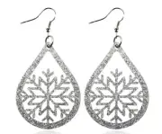 Christmas Snowflake Silver Teardrop Shaped Earrings Perfect For Holiday