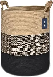 COMSE Extra Large Blanket Basket, High Storage Basket, Tall Rope Laundry Basket, 15.7”x 21.7”, Cotton Rope Basket, XXXL Laundry Basket, Toy Basket, Woven Basket, Clothes Baskets,Brown/Black