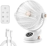 PKBD Silent USB Desk Fan Small Desk Fan Rechargeable Speeds Portable Fan with Remote Control, LED Screen + Lighting for Office/Home/Travel