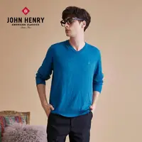 在飛比找momo購物網優惠-【JOHN HENRY】特級美麗諾羊毛V領毛衣-藍