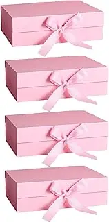 4 Pack Pink Magnetic Gift Boxes with Lids 10.3x7.5x3.2in,Magnetic Foldable Gift Box with Ribbon Makeup Storage Reusable Pink Box Ideal for Bridesmaid Gifts Easy Installation