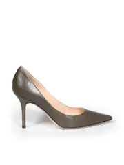 Khaki Leather Pointed Toe Pumps